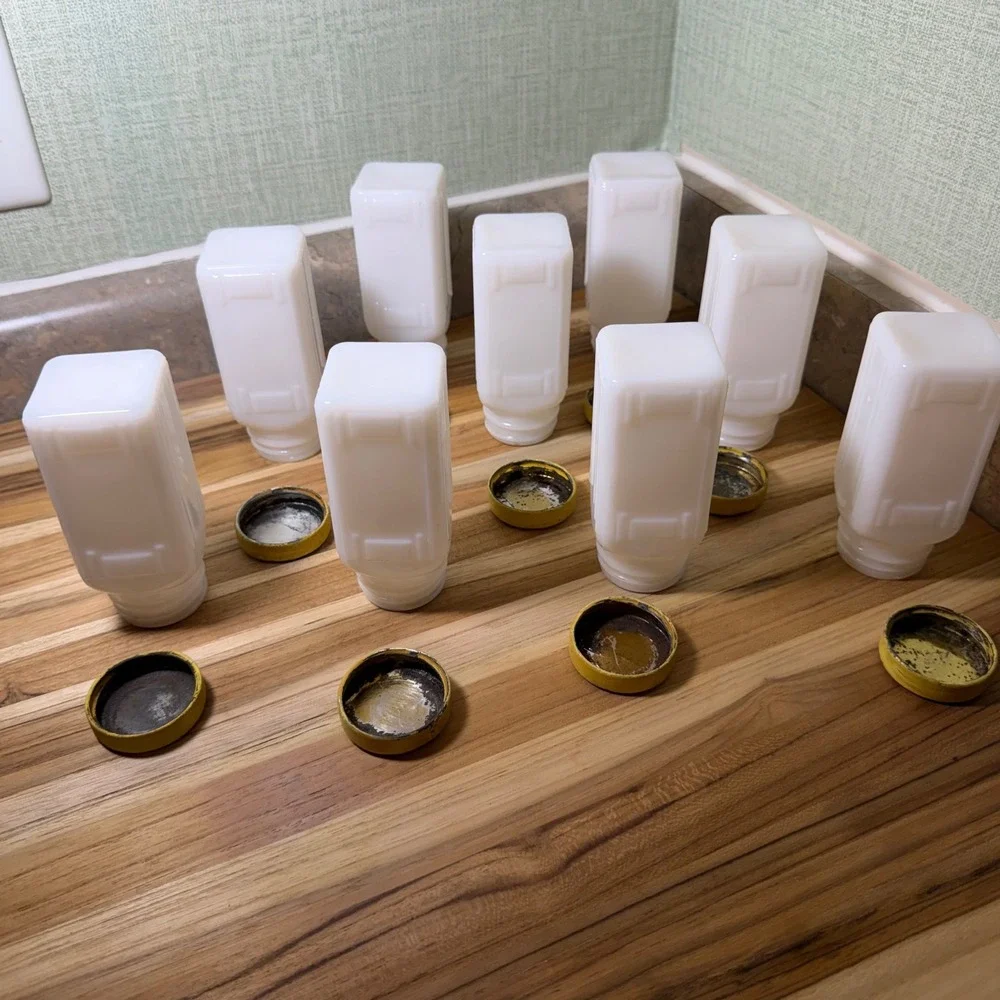Vintage Griffiths Milk Glass Spice Jars Set of 9 White Art Deco Yellow Lids